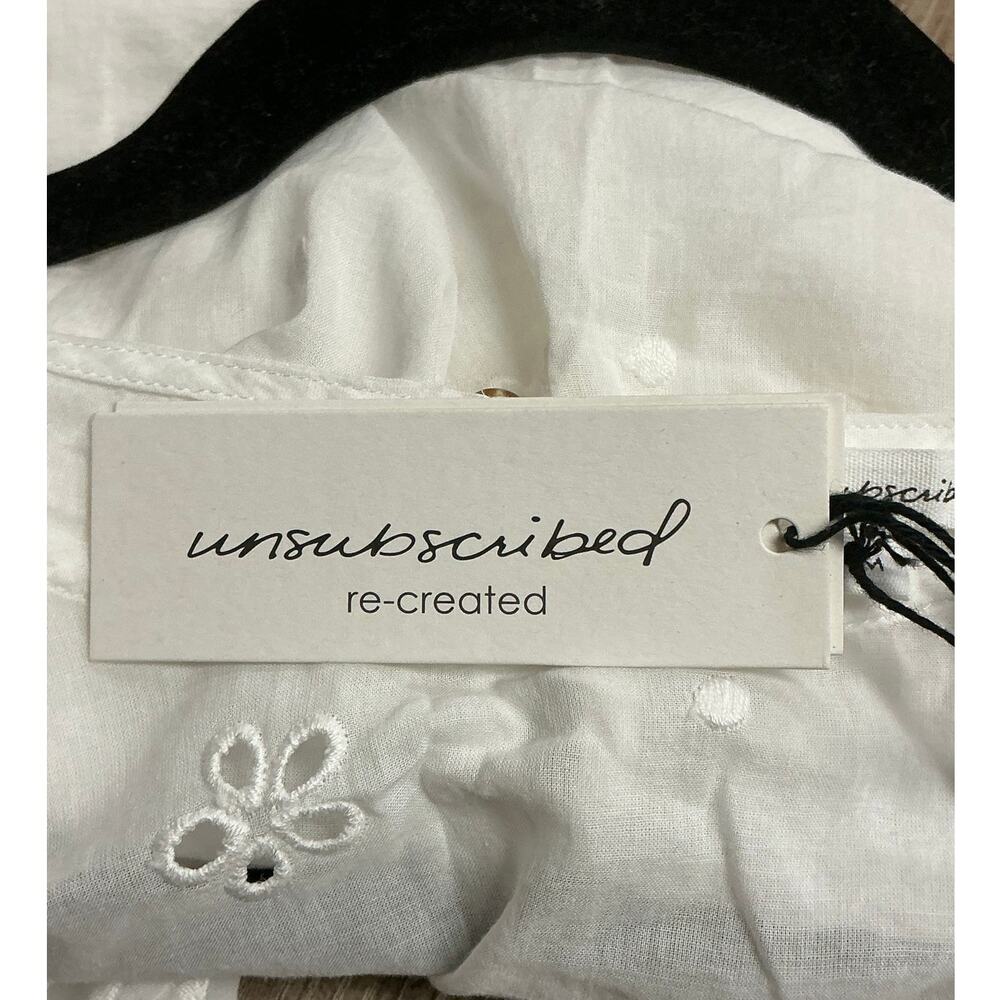 Unsubscribed Elegant White Eyelet Ruffle Bib Top Women’s Size M - Picture 4 of 6